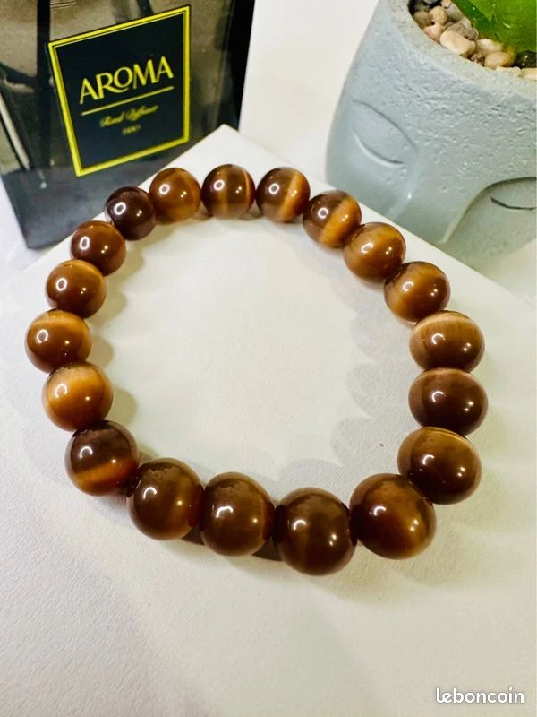 Bracelet Vintage En œil De Tigre Pierre Naturelle - Bijou Ancien Collection Rétro - Occasion Bon état