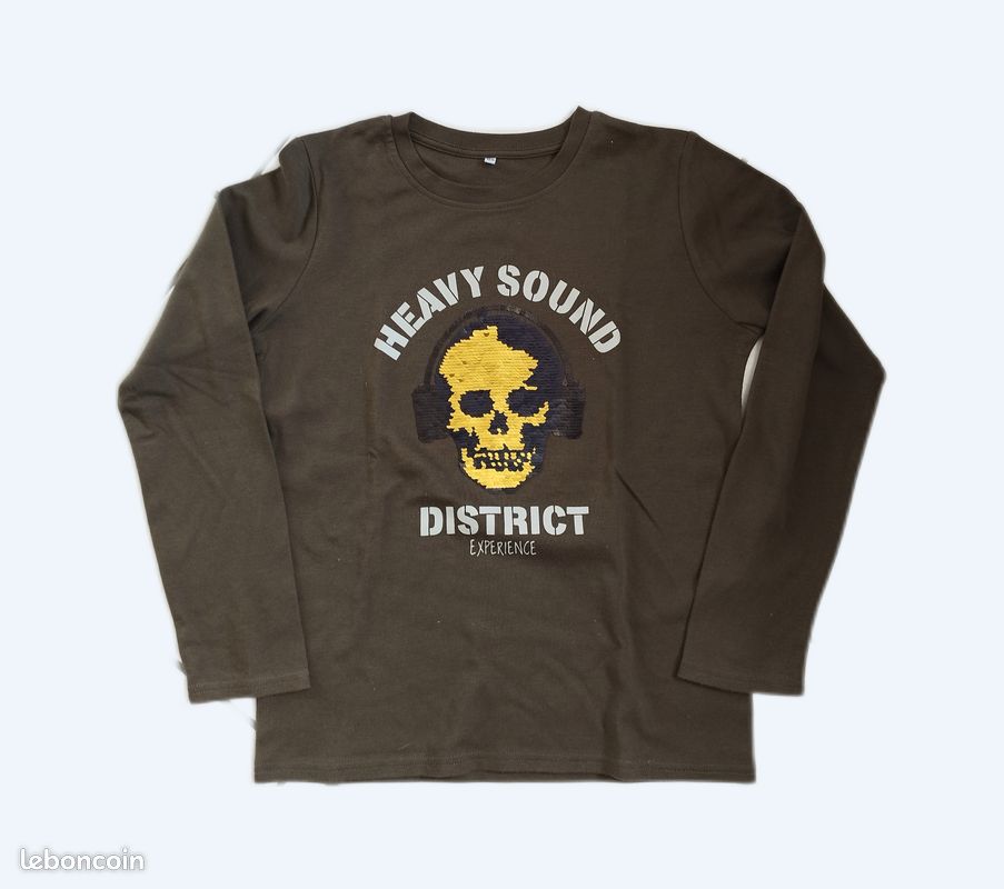 Tee-shirt manches longues heavy sound kaki, taille 12 ans (image 1)