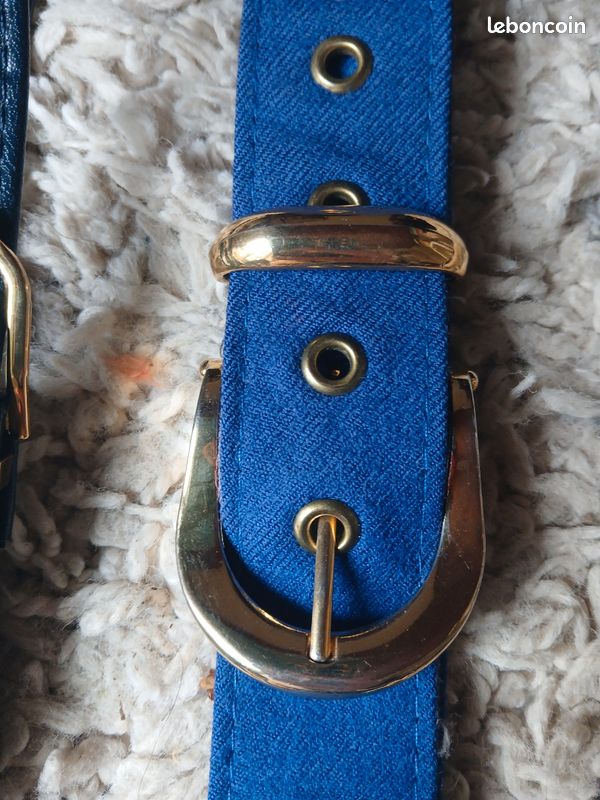 Ceinture Vintage Années 80 Femme - Cuir Bleu Véritable & Métal - Taille 36 (75cm) - Très Bon État