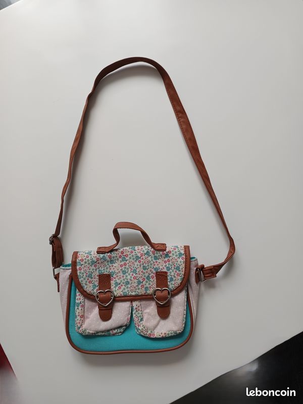 Sac à main rose, vert et marron avec des motifs fleurs (image 1)