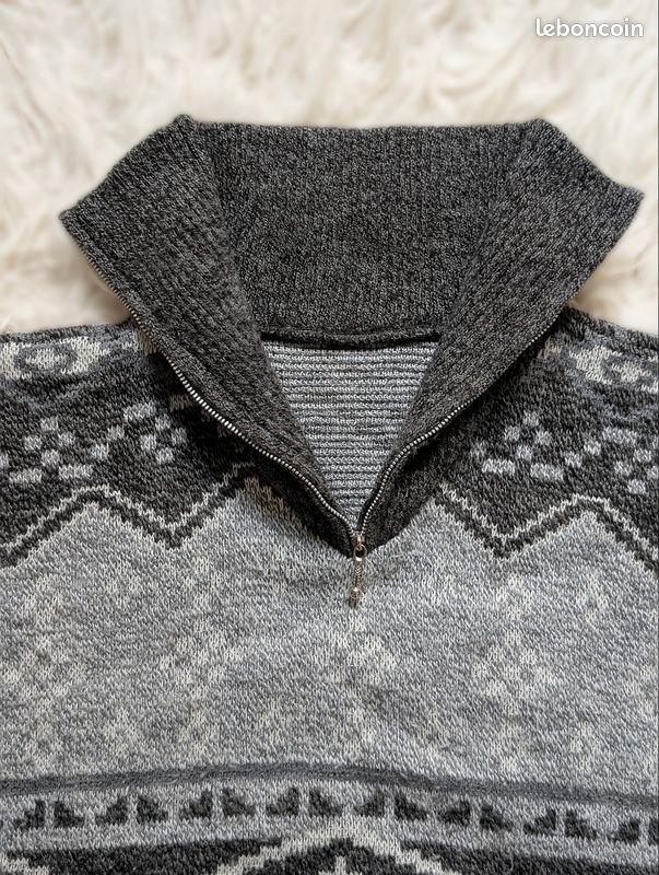 Pull over col zippé homme vintage style taille L (image 2)