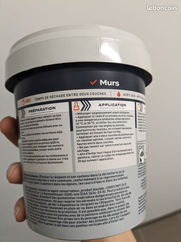 Peinture acrylique bicouche Evalux gris ardoise satin murs et plafonds, 0,75l (image 4)