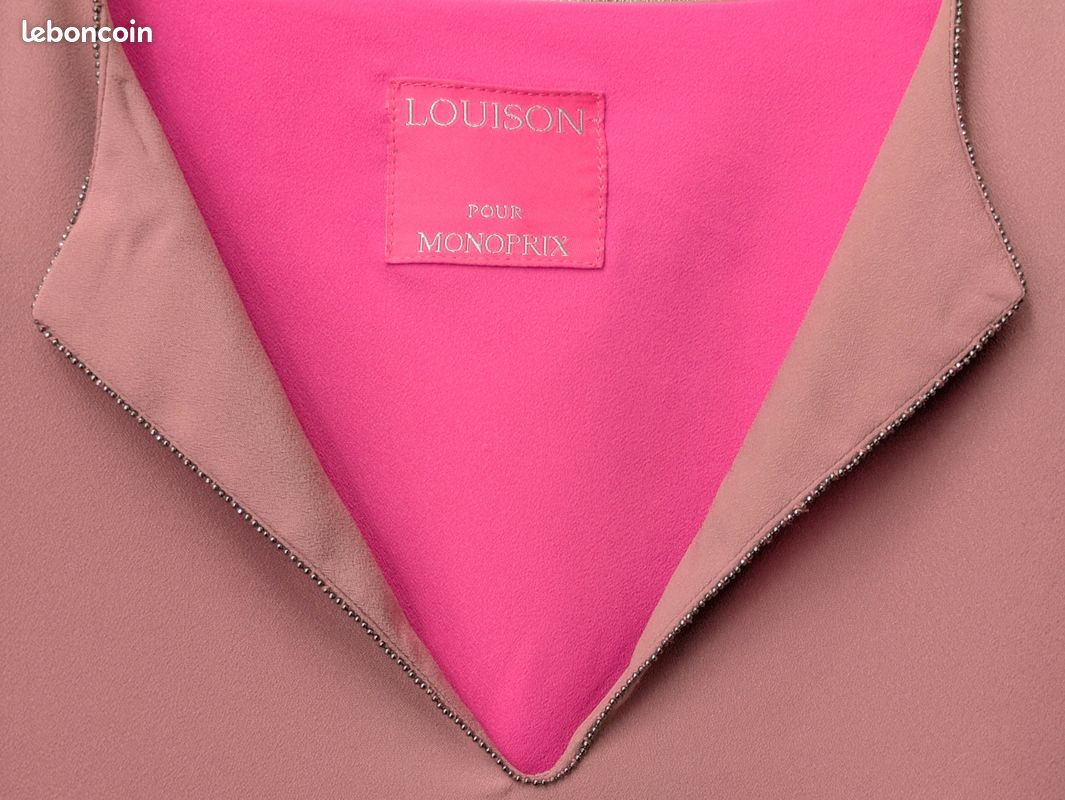 Blouse Femme Monoprix Taille 38 - Coton Grenat, Imprimé Géométrique, Manches Longues, Occasion Très Bon état