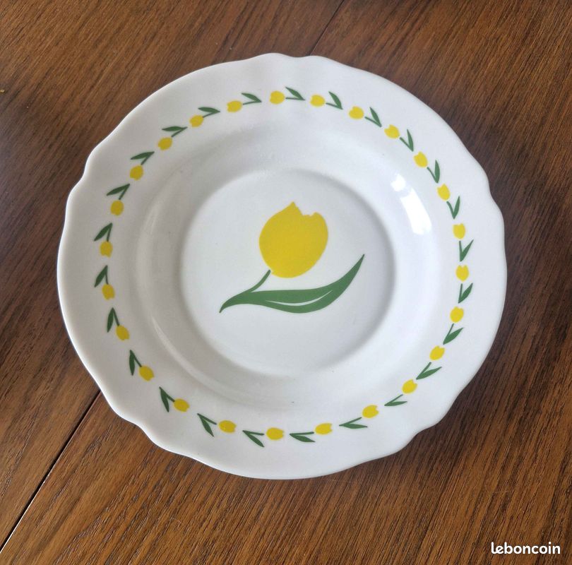 Lot de 6 assiettes creuses vintage Arcopal à decor floral en bon etat (made in chiner) - Arts de la table