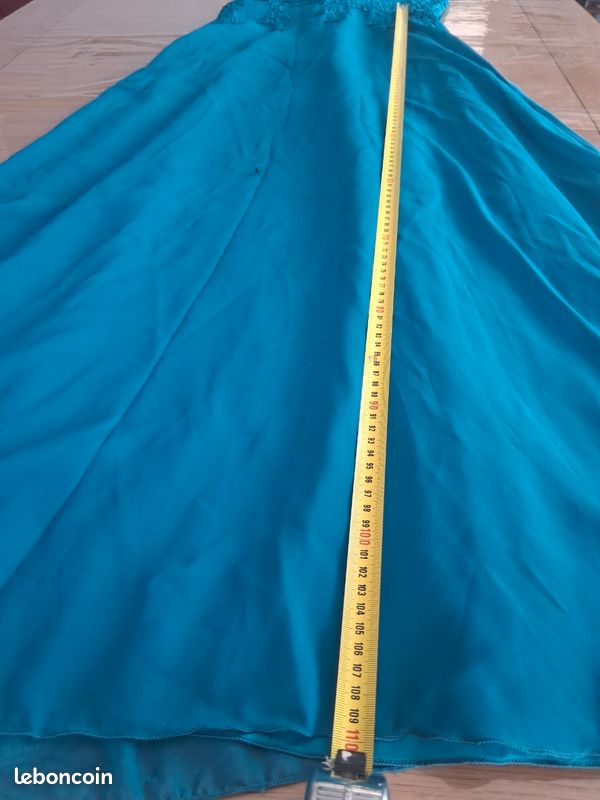 Robe de soirée JUJU & CHRISTINE Bleu Paon Dentelle + Châle - Taille M 38/40 (image 15)