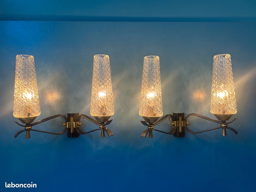2 Appliques Vintage ARLUS/LUNEL - Verres Diamant Intacts (image 5)