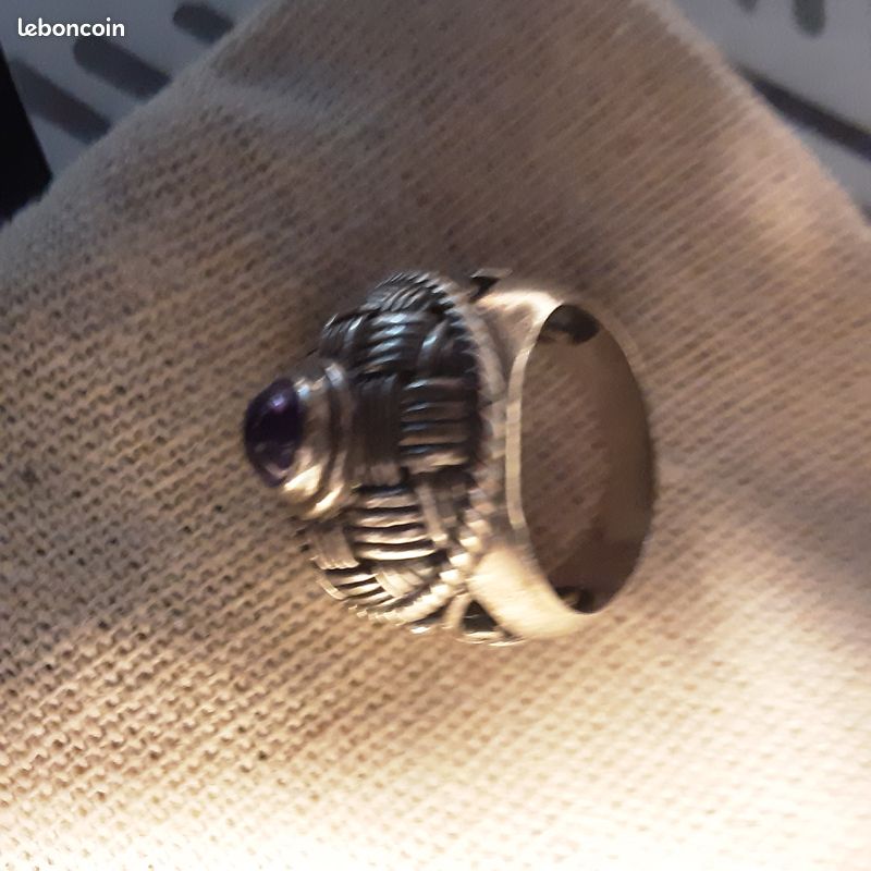 Bague Fine En Argent 835 Avec Perle Orange, Taille 56 - Occasion