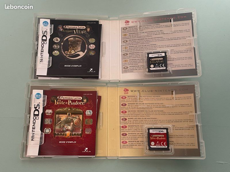 2 Jeux Professor Layton - DS : La Boîte De Pandore + L'Étrange Village (état Correct)