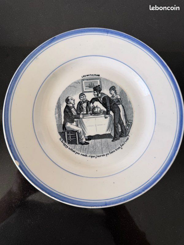 Lot de 6 assiettes anciennes Gien « Les Mathurins » – Faïence humoristique (image 11)