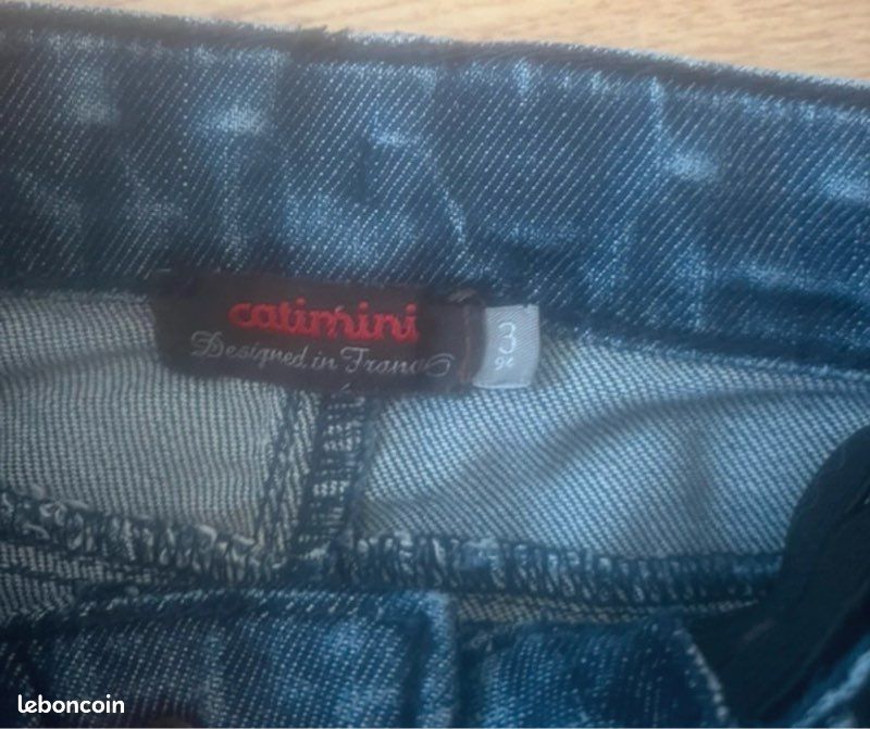 Jean catimini fille 3 ans bleu denim brodé taille ajustable confortable tendance (image 4)