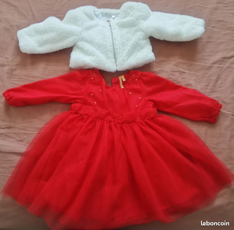 Robe De Noël Bébé Fille Père Noël - Manches Longues, Tulle, Taille élastique | Costume Cosplay Fête | Tailles 6-12 Mois à 5-6 Ans | Générique