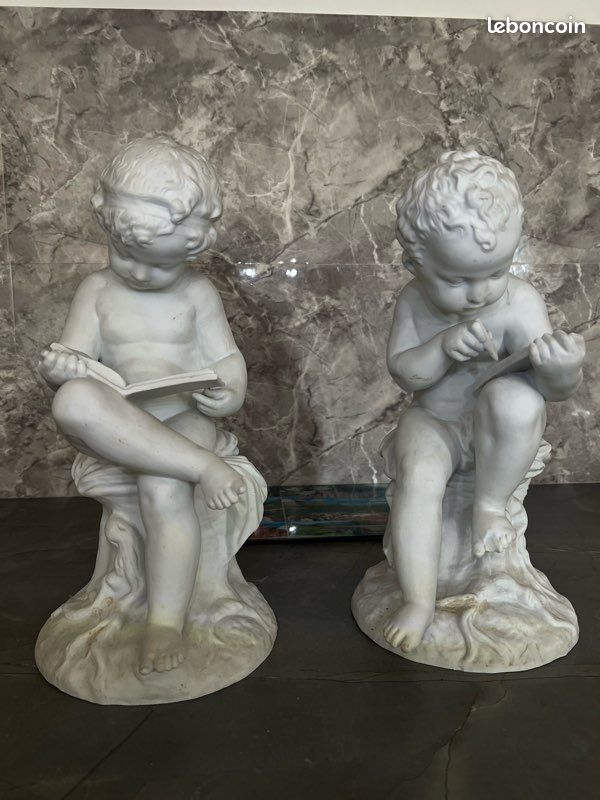 Statue Enfant En Plâtre - Moulage D'art Vintage 24,5 Cm - Sculpture Décorative BE