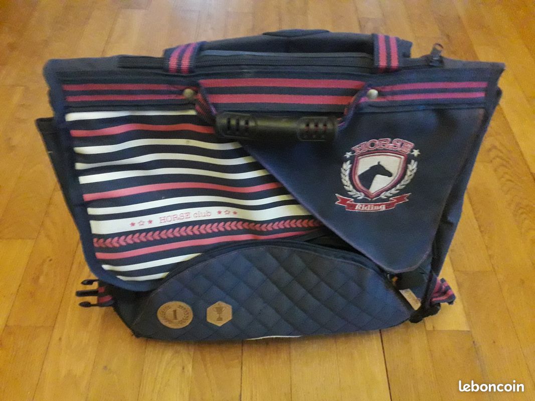 Cartable à roulettes Horseclub motif cheval bleu et rose enfant