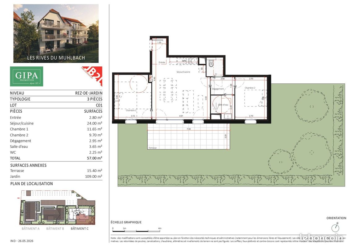 Appartement 3 pièces 57 m² · à Oberschaeffolsheim · 57 m² · 284 500 €