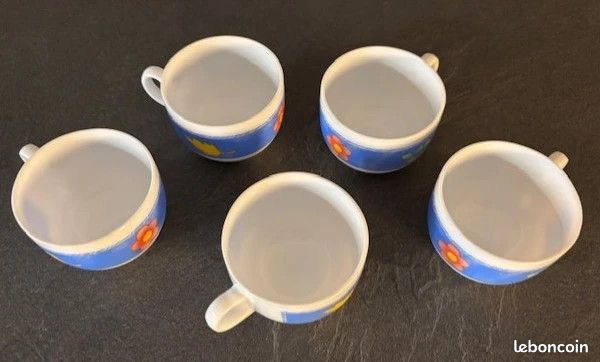 Lot De 2 Tasses Vintage Arcopal France Motif Fleurs Orange - Diamètre 7,5 Cm