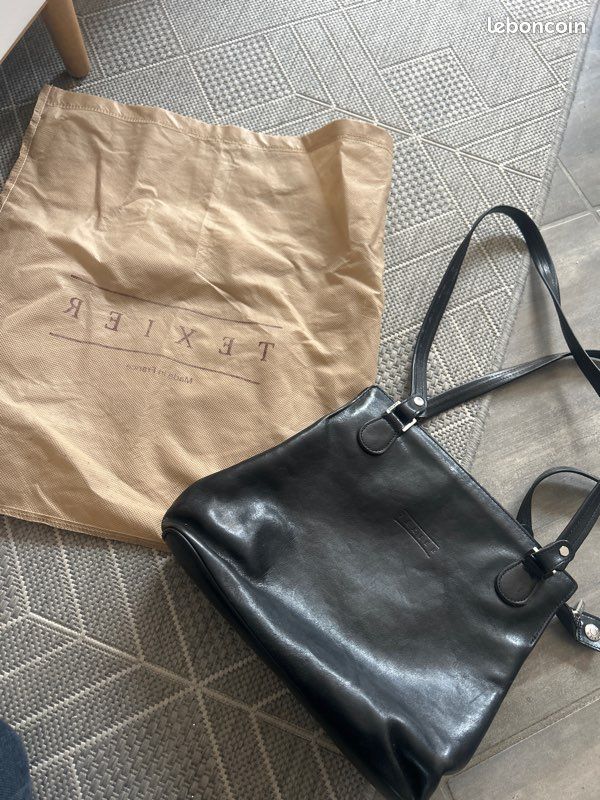 Sac à Main Texier En Cuir Beige - Porté épaule - Occasion Bon état - Fabriqué En France
