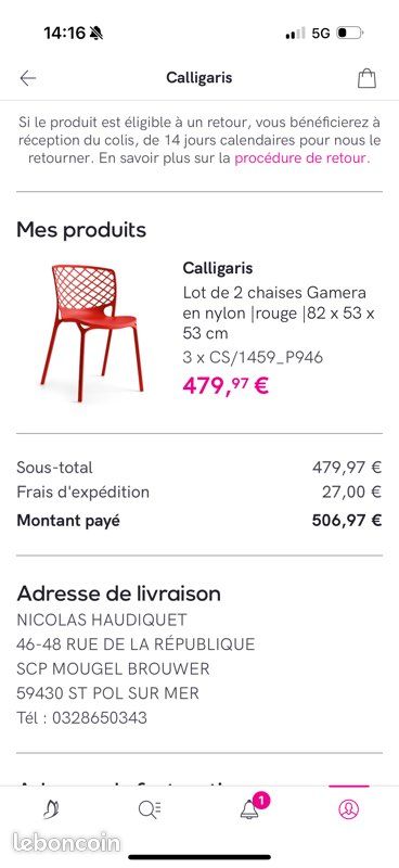 6 Chaises calligaris rouges (image 2)