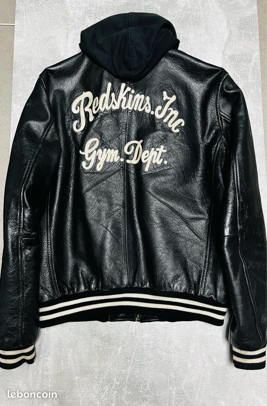 Veste En Cuir Verni Noir Longue Redskins - Taille XL - Occasion Très Bon état - Style Blazer