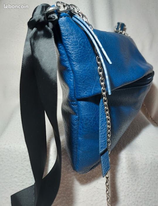 Parfois Sac à Main Pochette Polyuréthane Grainé Couleur Bleu Roy Bandoulière Chainette Haut 21 cm (image 4)