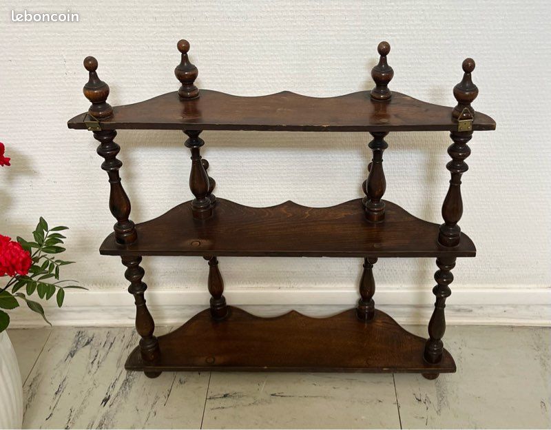 Étagère ancienne/bibliothèque murale/présentoir à 3 étages/mini étagère sur pied de style Napoléon III, en bois massif, vintage et tendance (image 7)