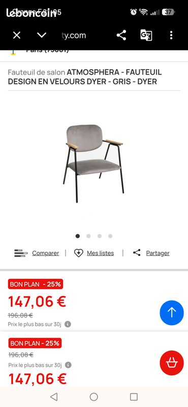 Fauteuil de salon Atmosphera - Fauteuil design en velours Dyer - Gris - Dyer (image 3)