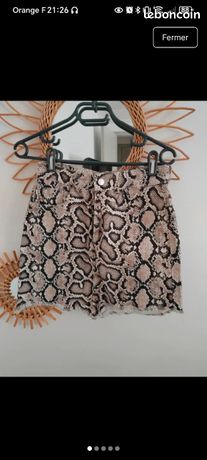 Jupe Zara Neuve Taille S (équivalent 26) - Imprimé Animal Beige - Style Enveloppant Asymétrique à Bouton - Simili Daim
