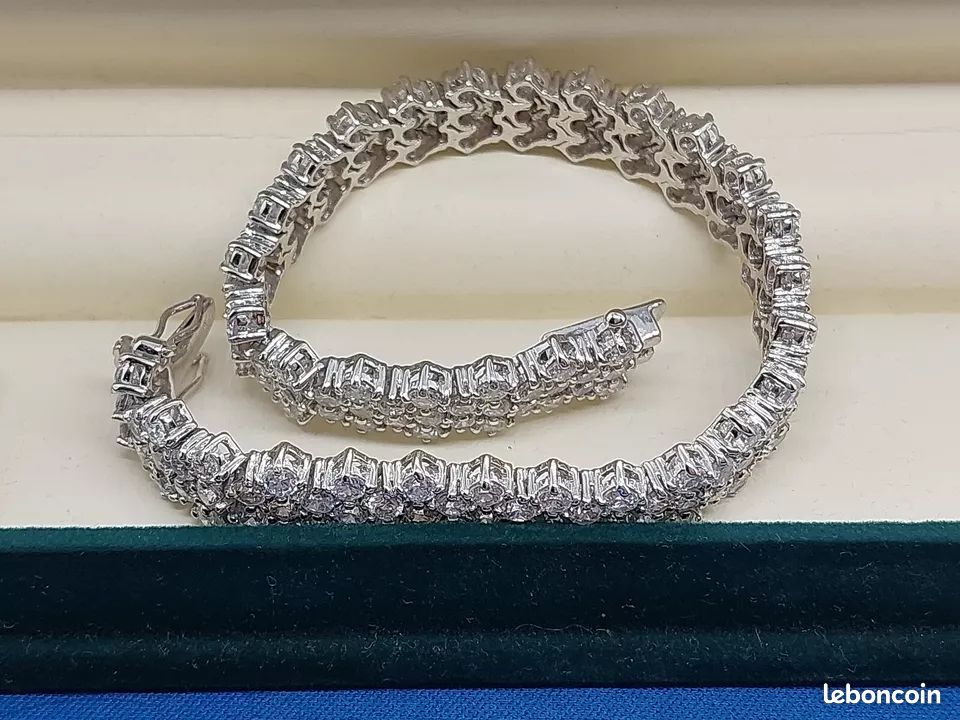 Bracelet En Argent Massif 925 Avec Zirconium - Occasion TBE, Fabriqué En France