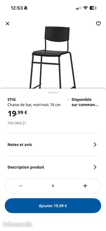 Chaise de bar ikea (image 1)