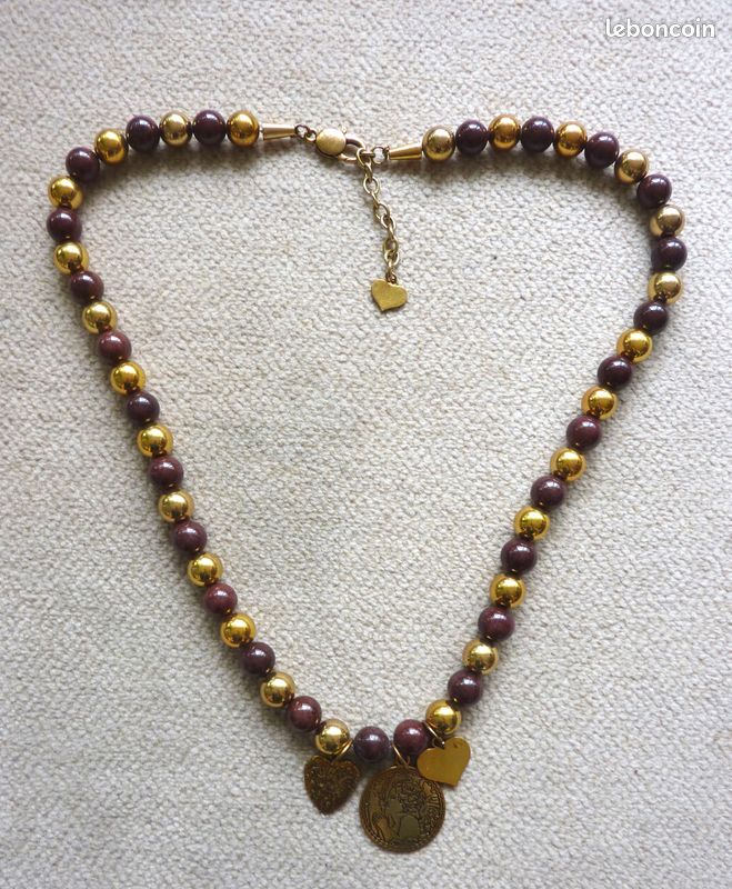 Grand Collier Sautoir En Céramique - Perles Rondes, Cœurs Et Olives, Longueur 91 Cm, Bleu