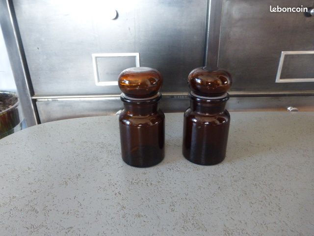 ✨Duo de Pots d'Apothicaire Anciens – Verre Ambré Vintage ✨ (image 1)