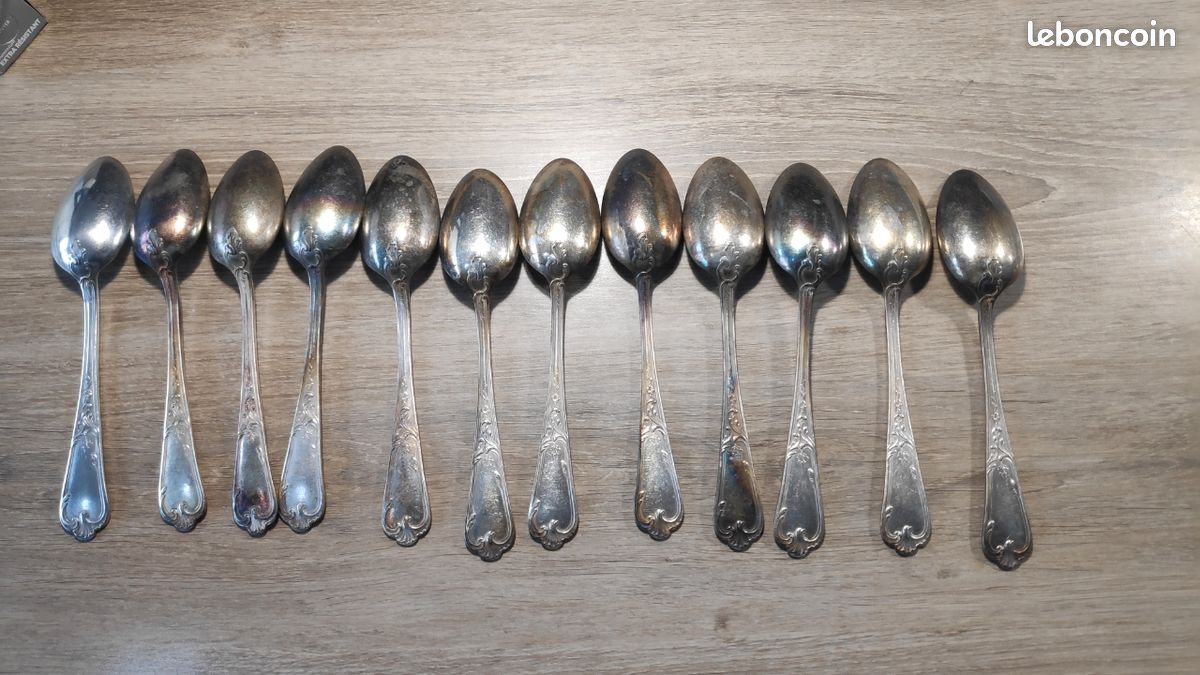 12 cuillères soupe métal argenté Ercuis Rocaille 21 baguette 21,1cm