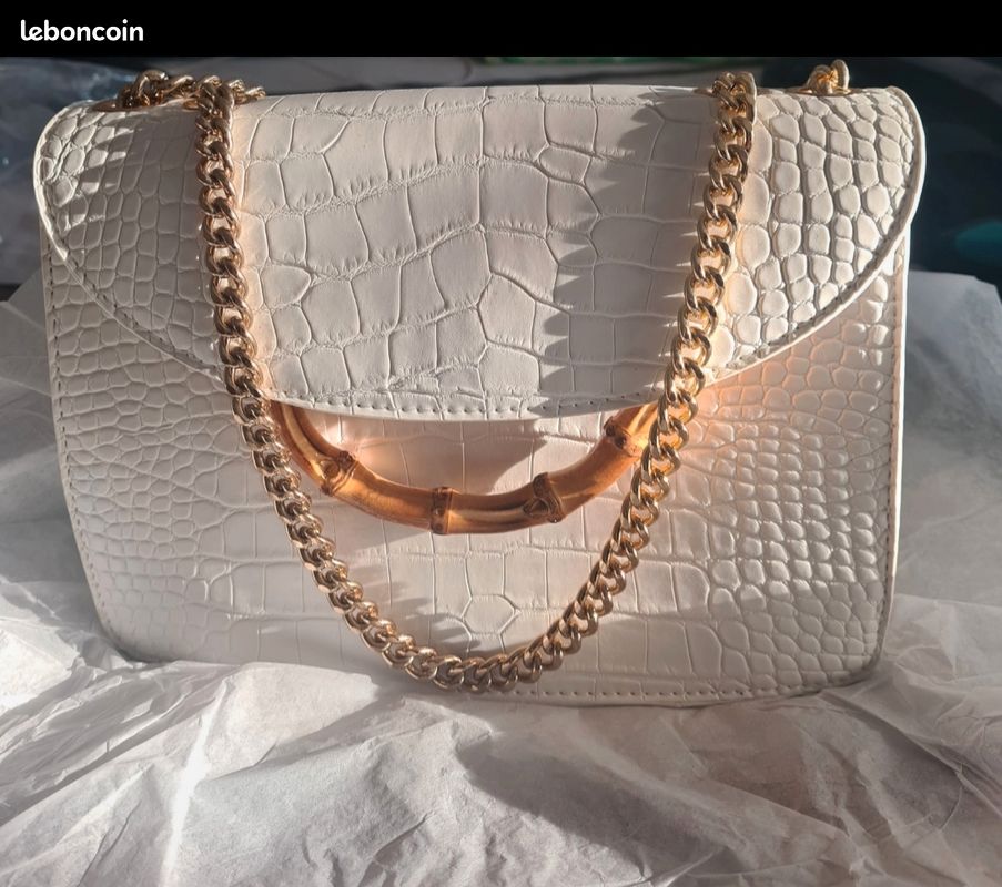 Sac à Main Vintage En Cuir Marron Avec Anse Chaîne - 25x17 Cm - Occasion, Style Sac De Jour/soirée