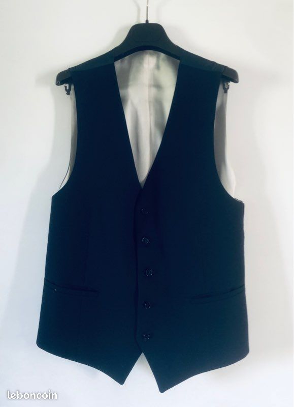 Gilet de costume homme vintage années 70 bleu marine laine L