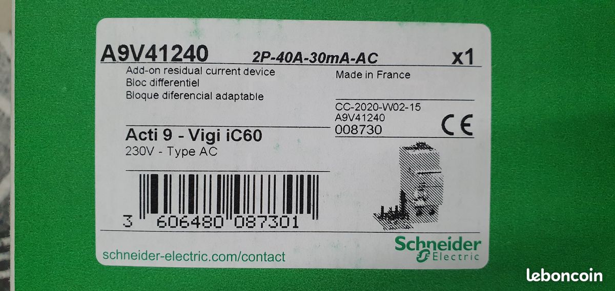 Bloc différentiel SCHNEIDER Acti9 iC60 Vigi 2P 40A 30mA type AC EU - A9V41240 (image 2)