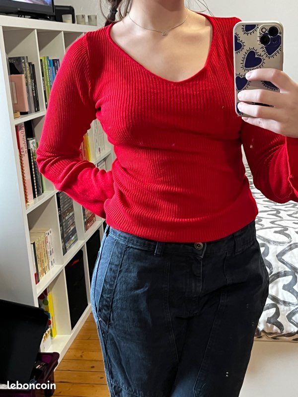 Maillot manches chauve-souris rouge (image 2)