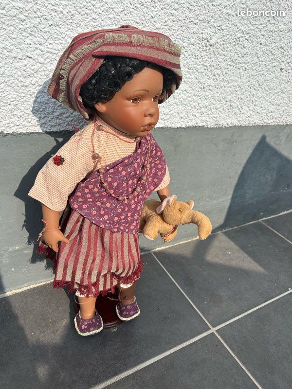 Poupée Bretonne Ancienne Napoléon III, Tête Porcelaine Yeux Sulfure, Habits Folkloriques, 30 Cm