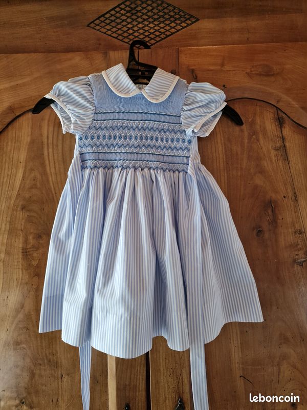Robe bleue à smocks Feltman Bros, 12-24mois (image 1)