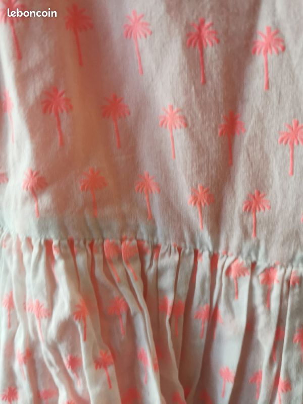 Robe Karl Marc John, fond blanc à palmiers roses. 8,10 ans (image 2)