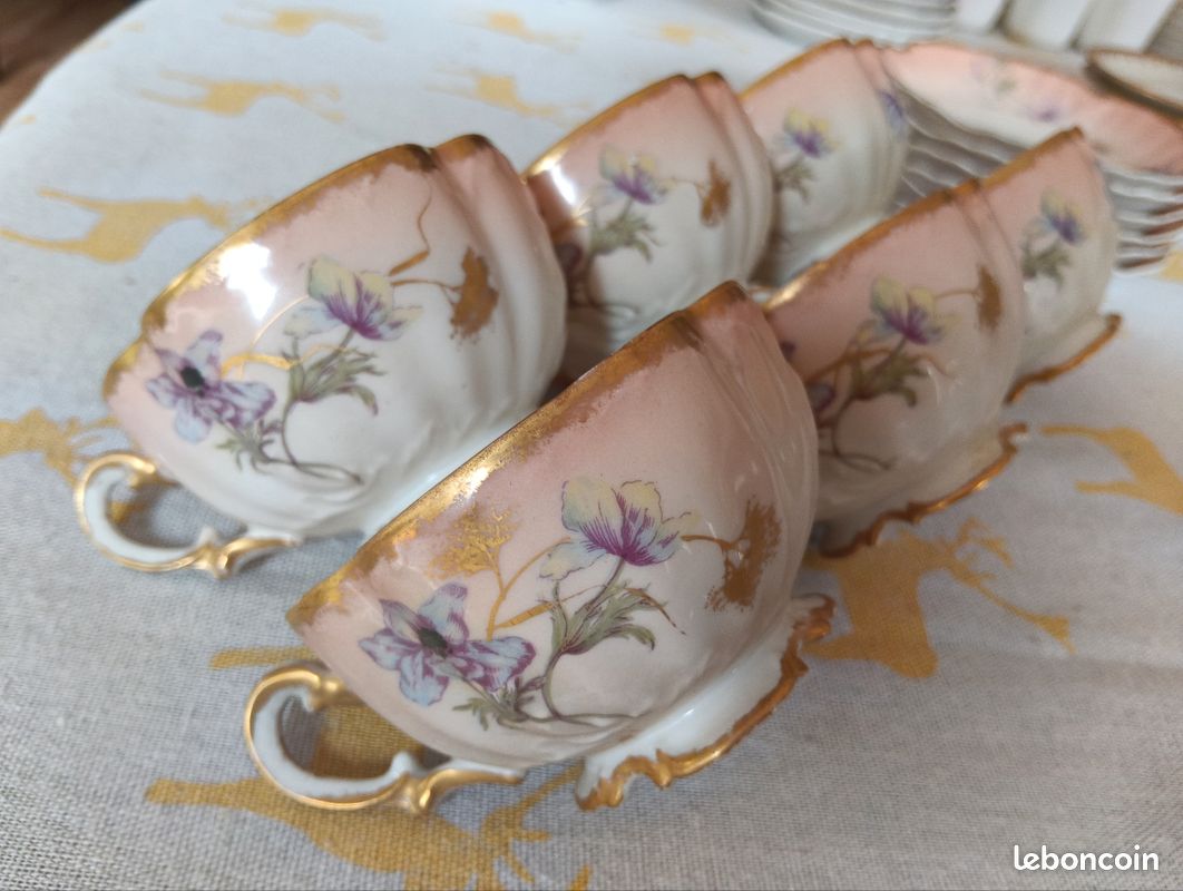 Service 6 tasses à thé Porcelaine de Limoges - Martial Redon Art Nouveau (image 3)