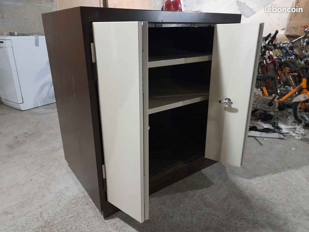 Armoire de bureau beige et marron en métal (image 2)