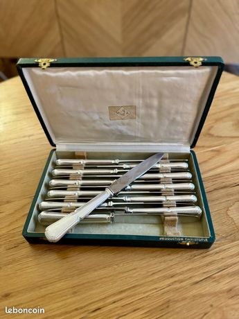12 GD COUTEAUX Anciens Metal Argente Lame Inox Art Deco Guilleminaut Orfevre EUR 75,00 - FR