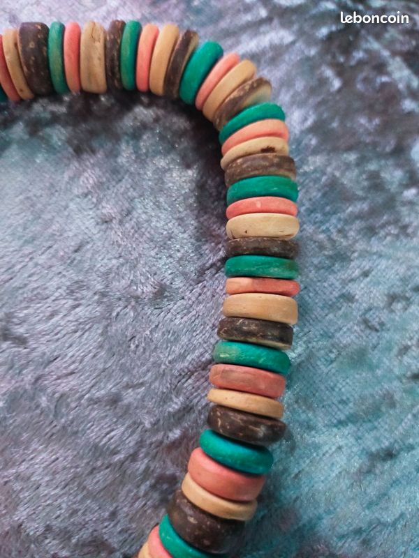 Collier Vintage Perles En Pierres Naturelles Multicolores – Occasion En Parfait état