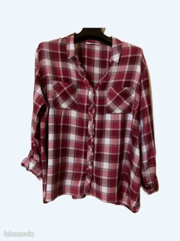 Chemise Femme Time And Tru - Taille XL (16-18) - Rouge à Carreaux - Manches Courtes - Occasion Parfait État