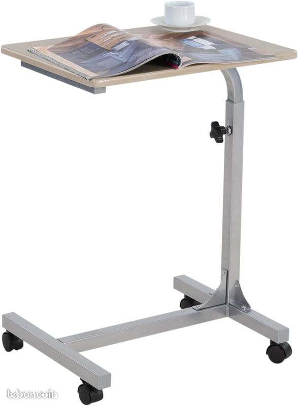 Table de Lit Mobile et Ajustable â Support PC Portable sur Roulettes â Hauteur RĂ©glable 67-79 cm â Plateau ChĂȘne et Structure MĂ©tal â Compact & Ergonomique (image 1)