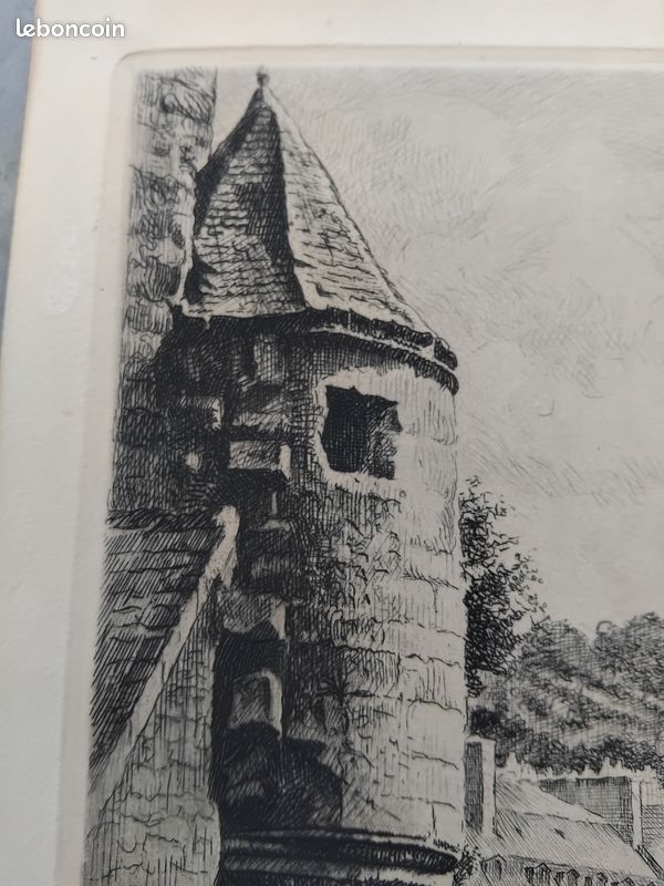 Gravure - Quimper, vieilles maisons sur le Steïr - Signé ROBIN (image 4)
