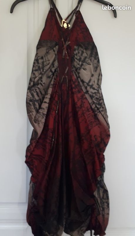 Robe Boule En Soie Noire Et Argent Marithé Et François Girbaud, Taille 36 - Occasion Excellent état