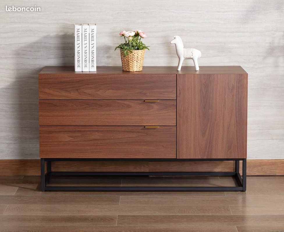 Meuble TV ou buffet effet noyer avec tiroirs et porte (image 1)