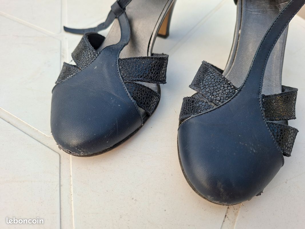 Escarpins Cuir Bleu DESTRY Talons Moyens Taille 40 - Occasion Excellent état