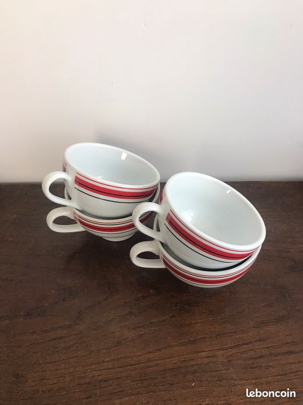 4 bolées à cidre vintage avec lignes rouges et noires (image 2)