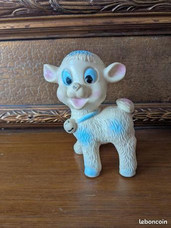 Jouet Vintage Pouet Agneau Beige/bleu Ciel - Made In Italy, LEDRA Elephant